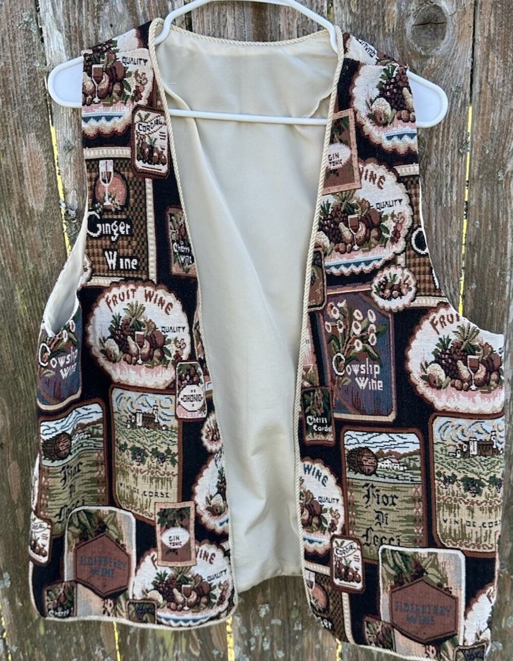Vintage Vest 80s Upholstery Tapestry Wine Connoisseur Plus Size 1X?
